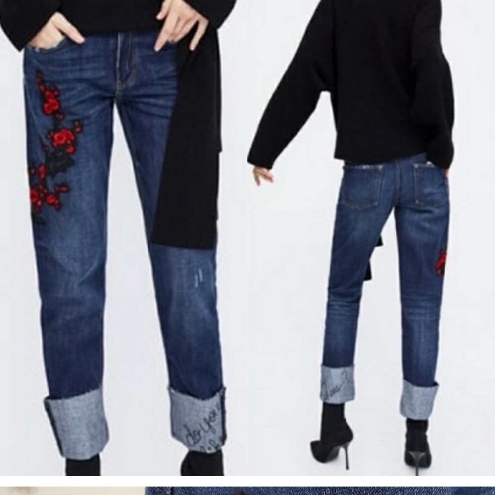 ZARA "Do you like my shoes?" Embroidered Jeans NWT